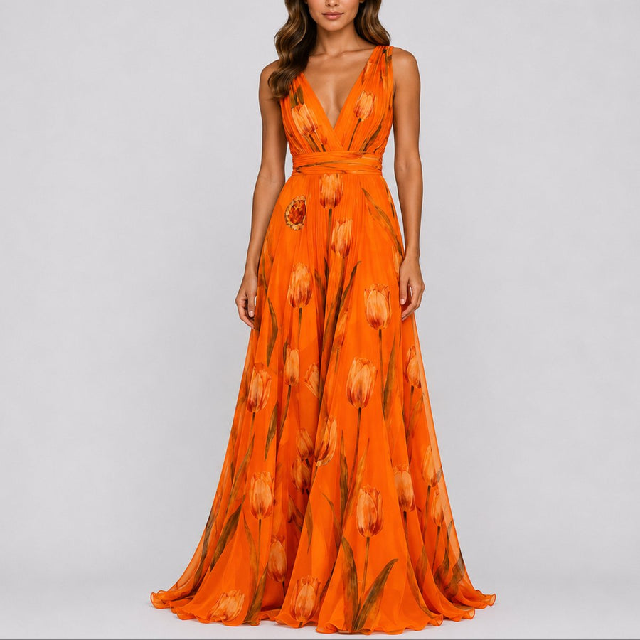 Nora | Women's Floral Chiffon Maxi Dress for Weddings and Occasions