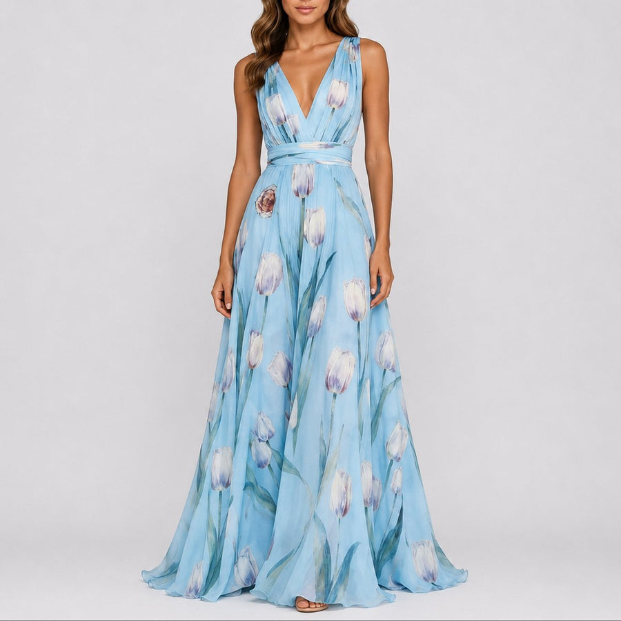 Nora | Women's Floral Chiffon Maxi Dress for Weddings and Occasions