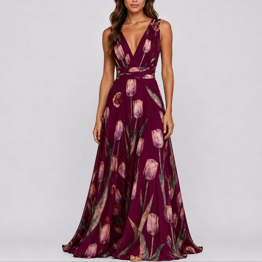 Nora | Women's Floral Chiffon Maxi Dress for Weddings and Occasions