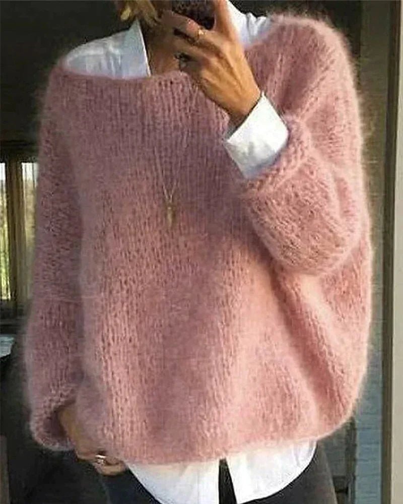 Sofia | Women's Fluffy Knit Oversized Crew Neck Sweater