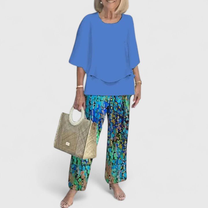 Sanne | Women's Botanical Print Batwing Top and Wide Leg Trouser Set