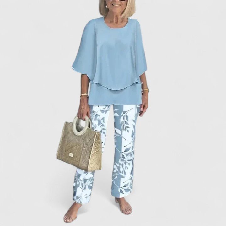 Sanne | Women's Botanical Print Batwing Top and Wide Leg Trouser Set