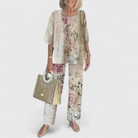 Sanne | Women's Botanical Print Batwing Top and Wide Leg Trouser Set