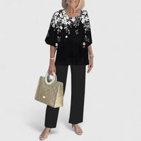 Sanne | Women's Botanical Print Batwing Top and Wide Leg Trouser Set