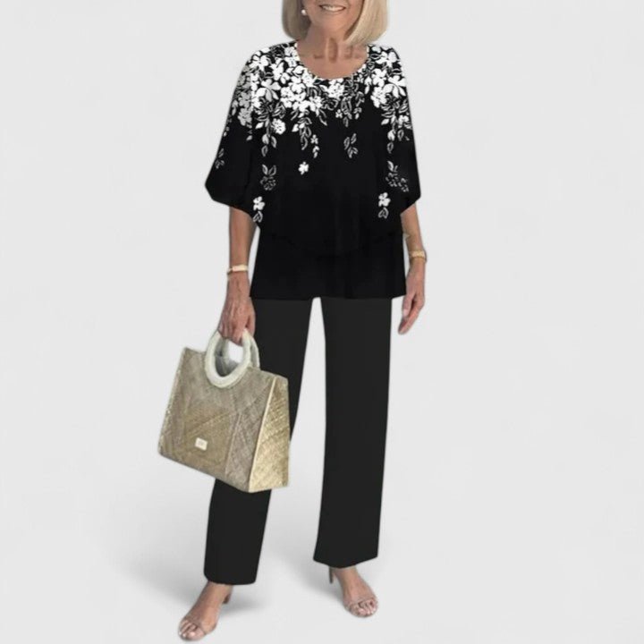 Sanne | Women's Botanical Print Batwing Top and Wide Leg Trouser Set