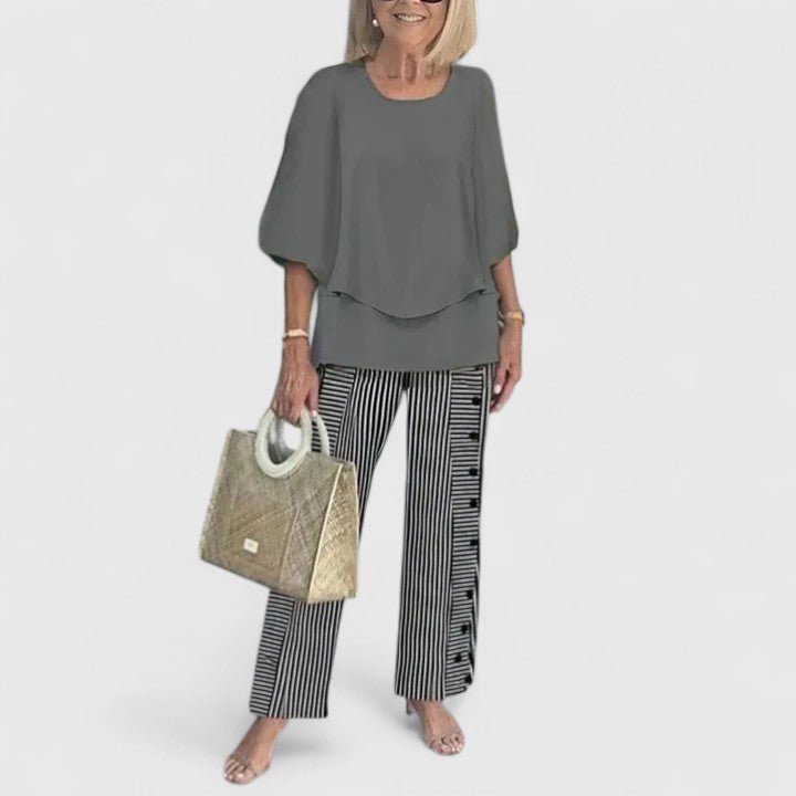 Sanne | Women's Botanical Print Batwing Top and Wide Leg Trouser Set