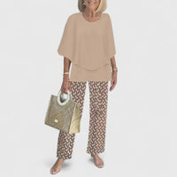 Sanne | Women's Botanical Print Batwing Top and Wide Leg Trouser Set