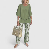 Sanne | Women's Botanical Print Batwing Top and Wide Leg Trouser Set
