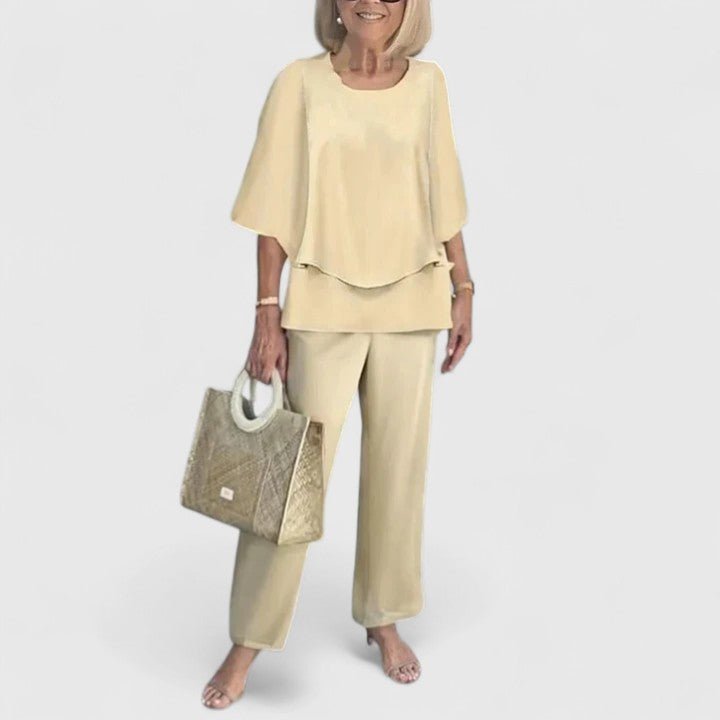 Sanne | Women's Botanical Print Batwing Top and Wide Leg Trouser Set