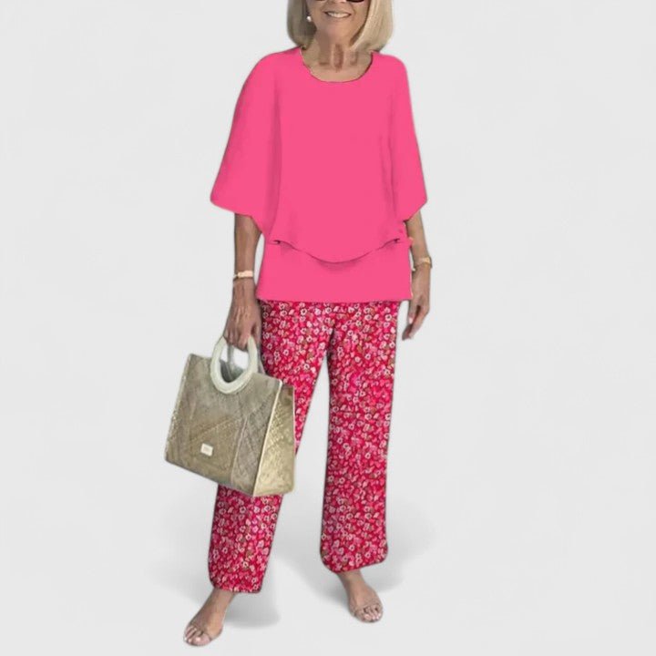 Sanne | Women's Botanical Print Batwing Top and Wide Leg Trouser Set