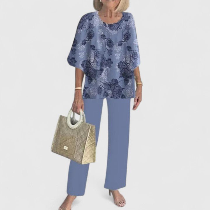 Sanne | Women's Botanical Print Batwing Top and Wide Leg Trouser Set
