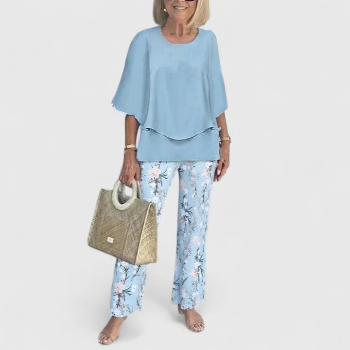 Sanne | Women's Botanical Print Batwing Top and Wide Leg Trouser Set