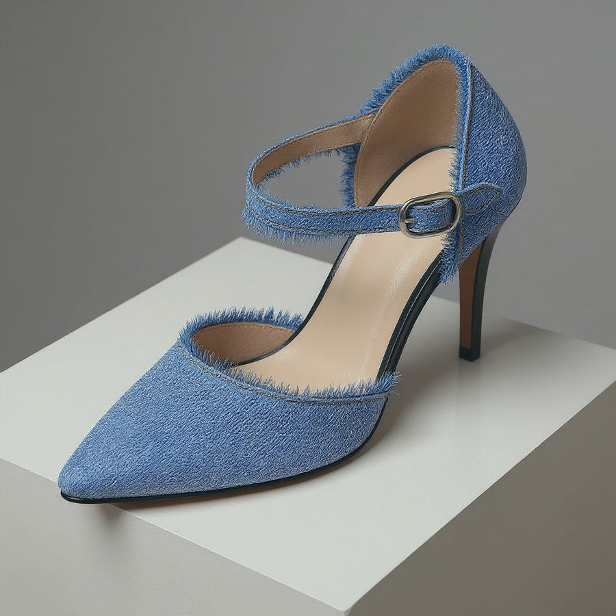 Dani Distressed Denim Stiletto in Baby Blue