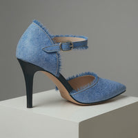 Dani Distressed Denim Stiletto in Baby Blue