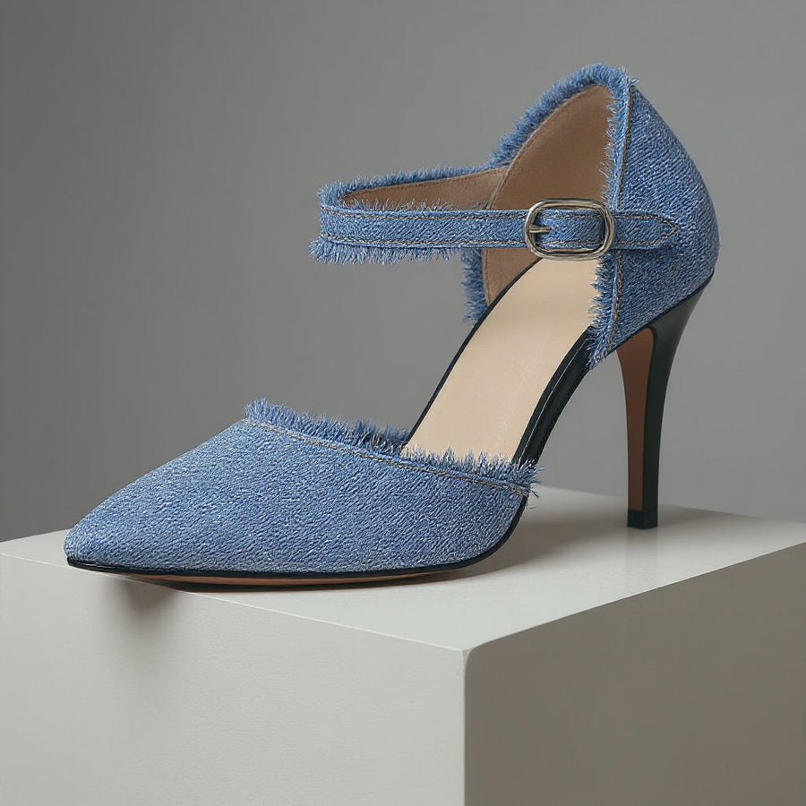 Dani Distressed Denim Stiletto in Baby Blue