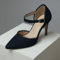 Dani Distressed Denim Stiletto in Charcoal