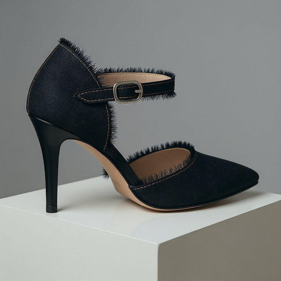 Dani Distressed Denim Stiletto in Charcoal