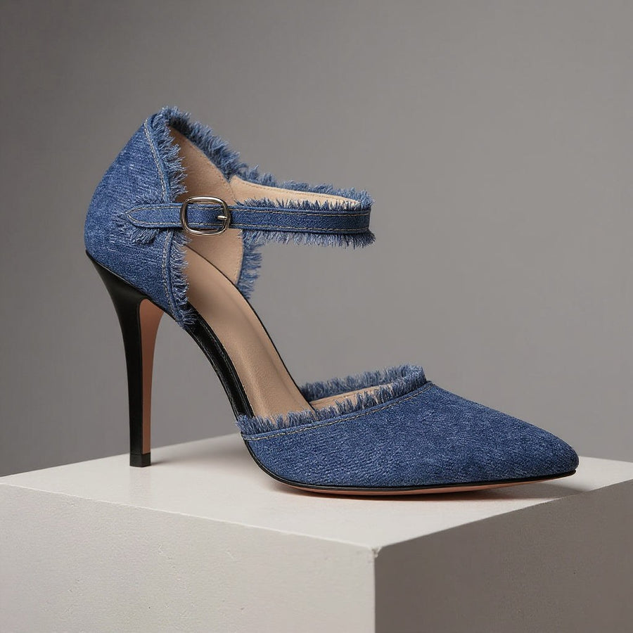 Dani Distressed Denim Stiletto in Navy Blue