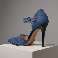 Dani Distressed Denim Stiletto in Navy Blue