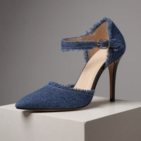 Dani Distressed Denim Stiletto in Navy Blue