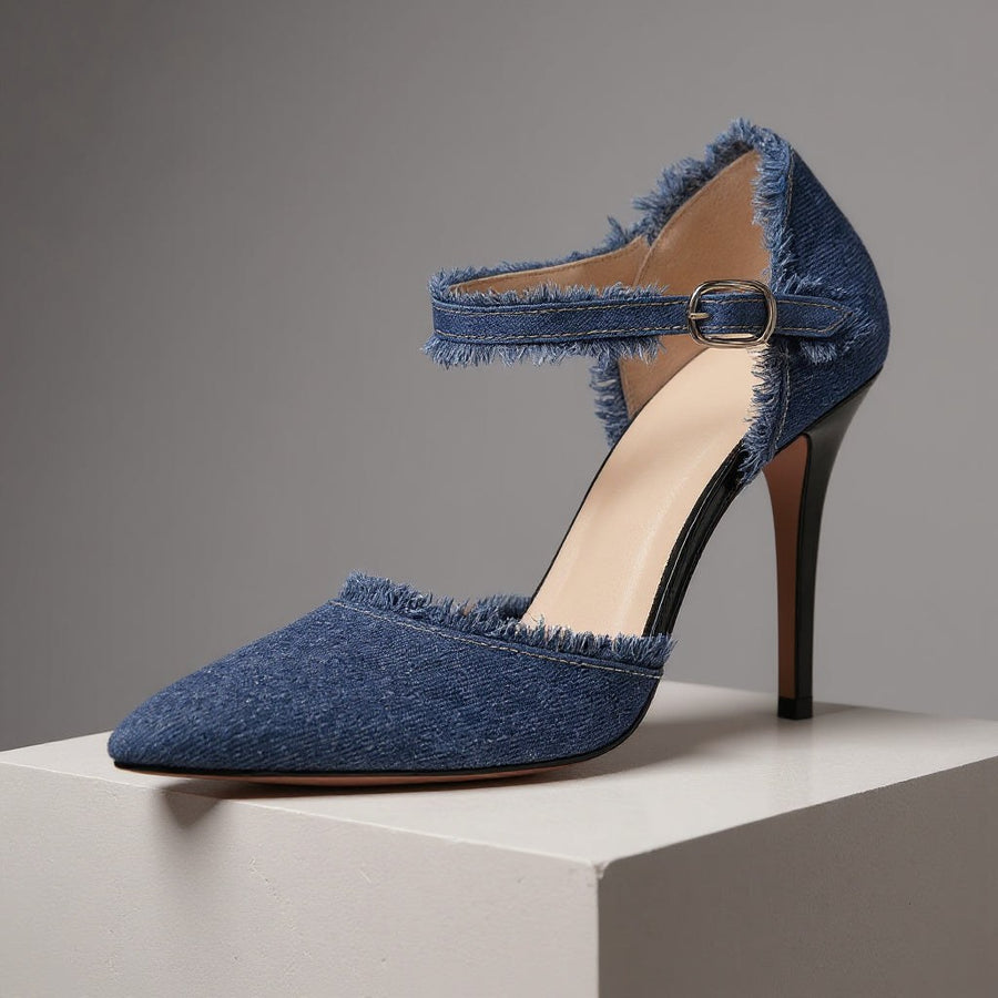 Dani Distressed Denim Stiletto in Navy Blue