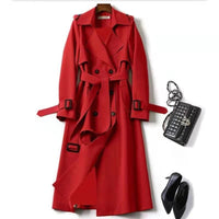 Dania Double-Breasted Trench Coat in Crimson