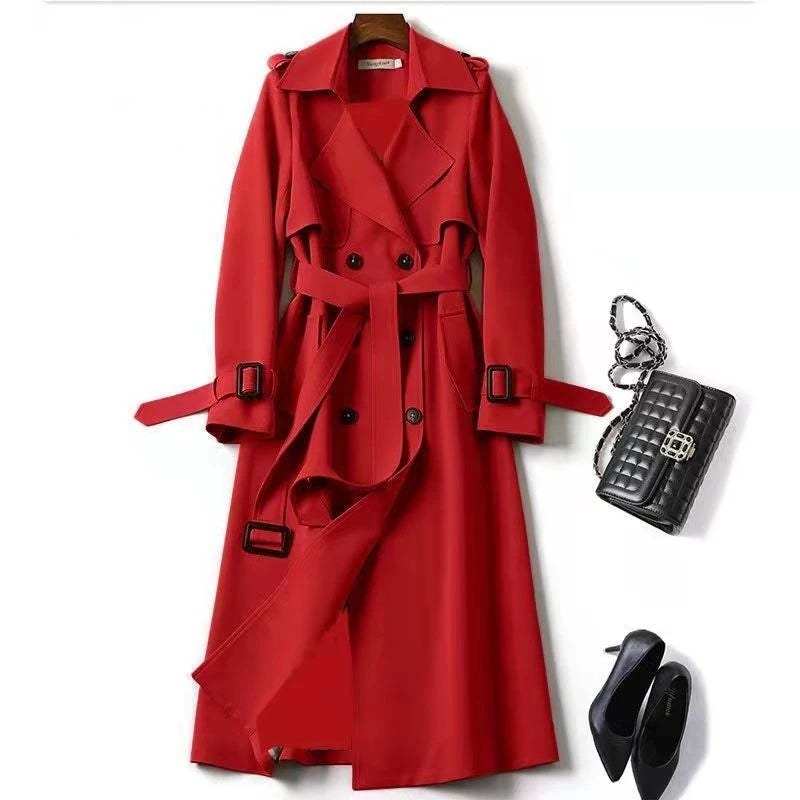 Dania Double-Breasted Trench Coat in Crimson