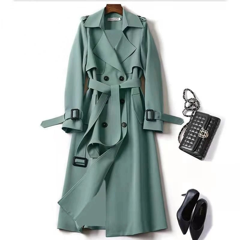 Dania Double-Breasted Trench Coat in Sage