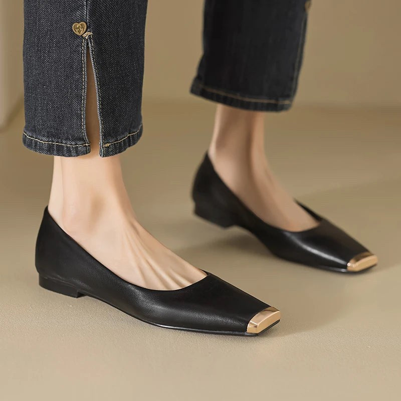 Dania Gold Toe Ballet Flat in Charcoal
