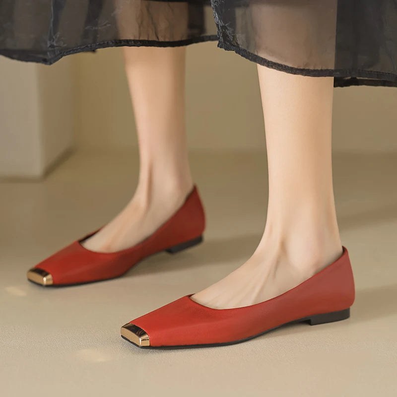 Dania Gold Toe Ballet Flat in Crimson