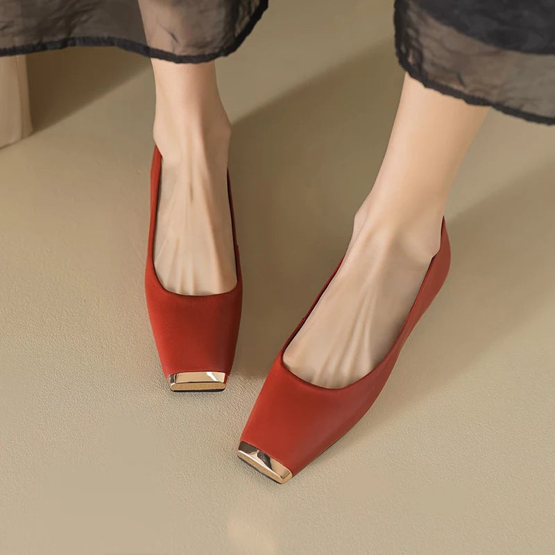 Dania Gold Toe Ballet Flat in Crimson
