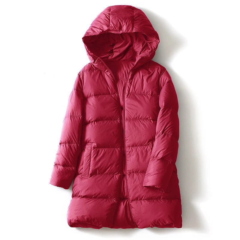 Dania Mid Length Puffer Coat in Cherry