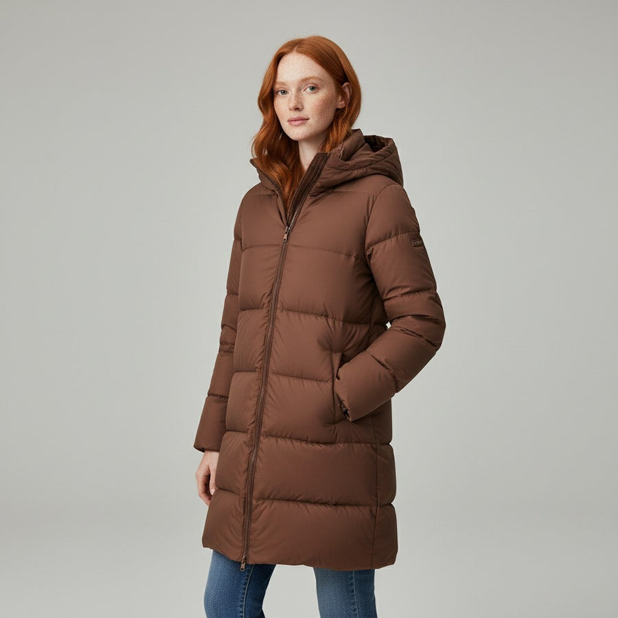 Dania Mid Length Puffer Coat in Espresso Brown