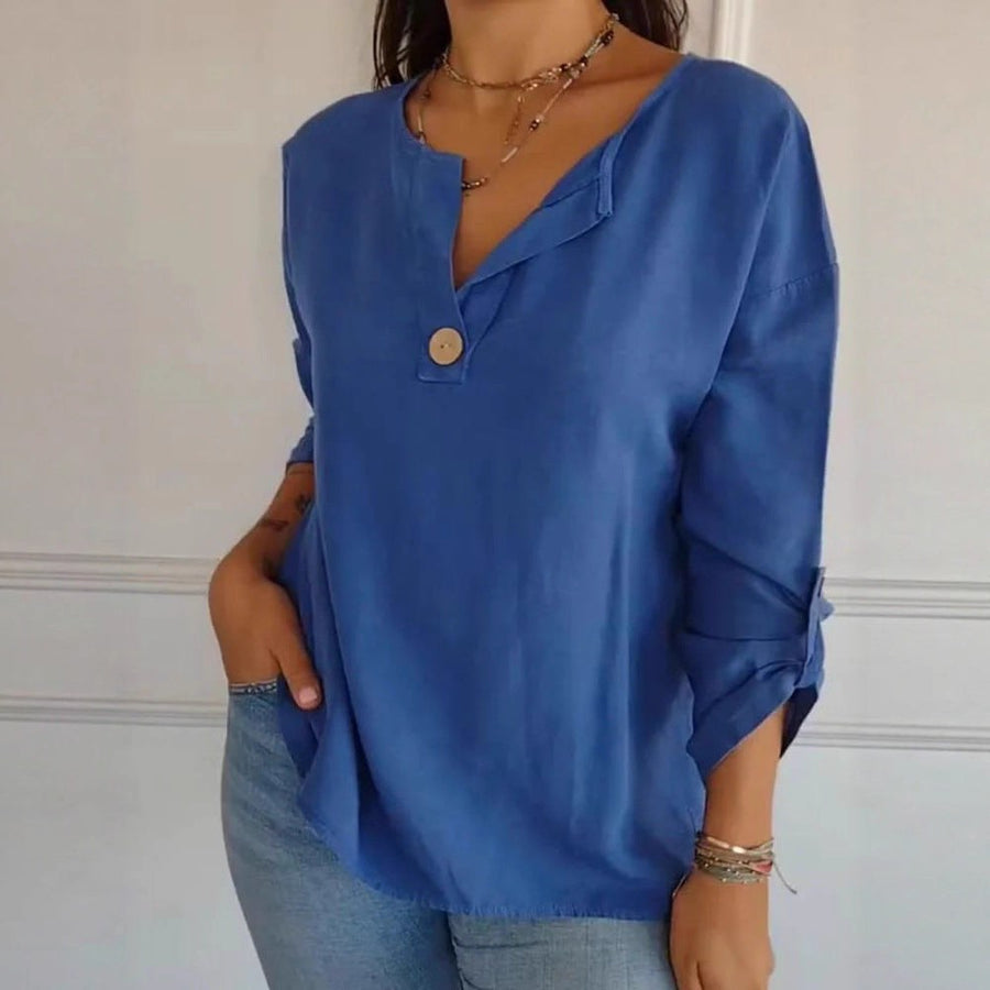 Daniela Airy Blouse with Button Front in Blue