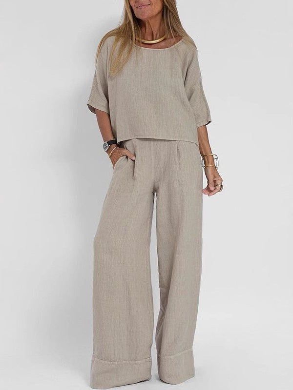 Daniela Casual Linen Top in Light Grey