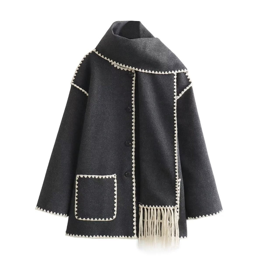 Daniela Elegant Coat with Button Front in Dark Grey