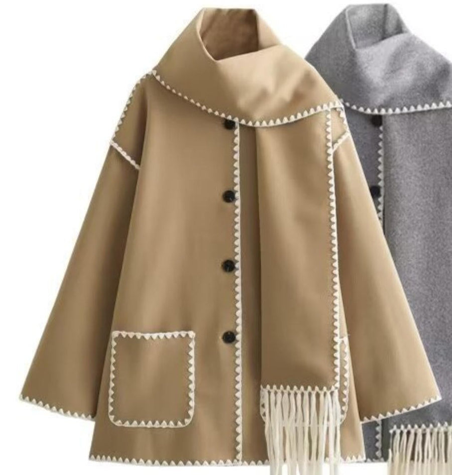 Daniela Elegant Coat with Button Front in Khaki