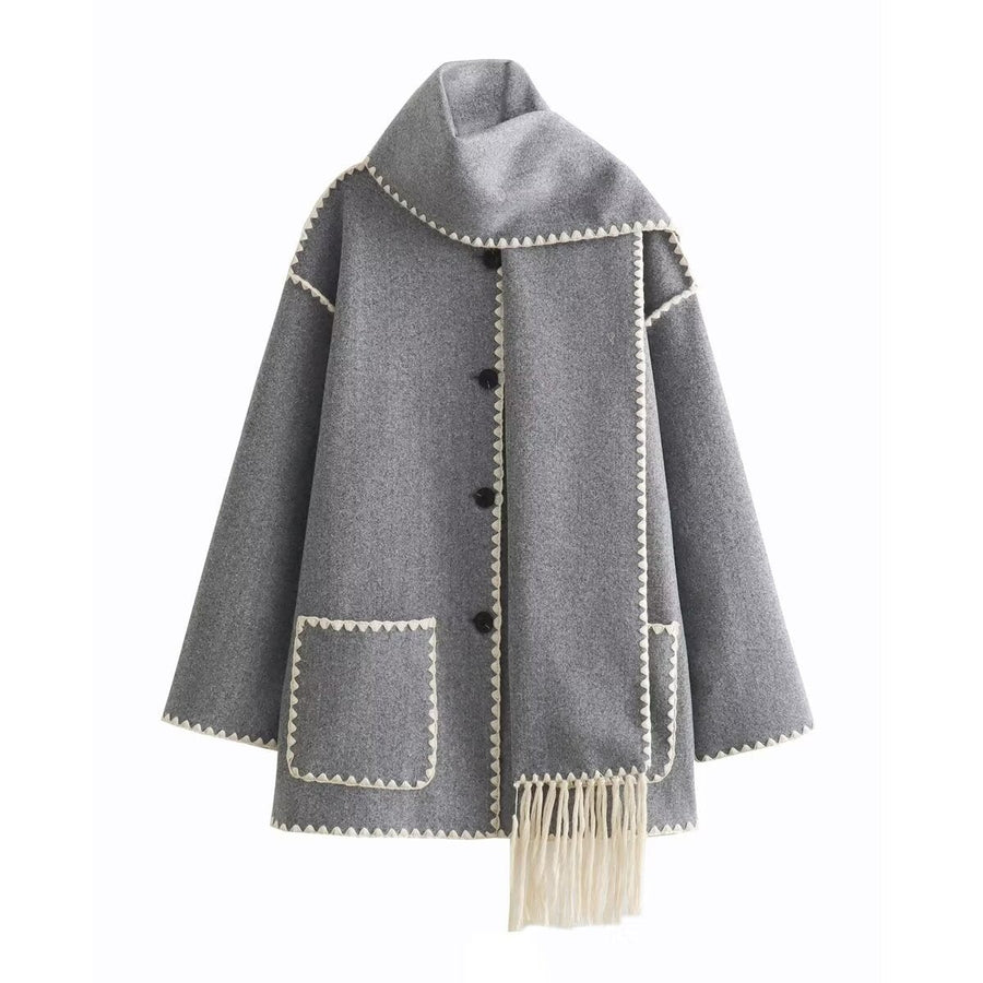 Daniela Elegant Coat with Button Front in Light Grey
