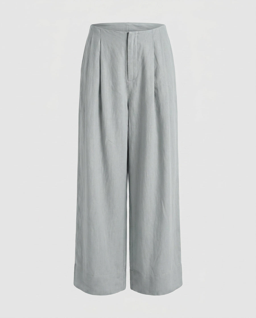 Daniela Elegant Linen Trousers with Pockets in Blaugrau
