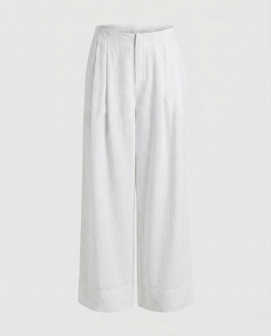 Daniela Elegant Linen Trousers with Pockets in White