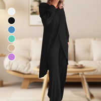 Danielle Women's Two-Piece Lounge Set Long Sleeve Top & Wide-Leg Trousers in Black