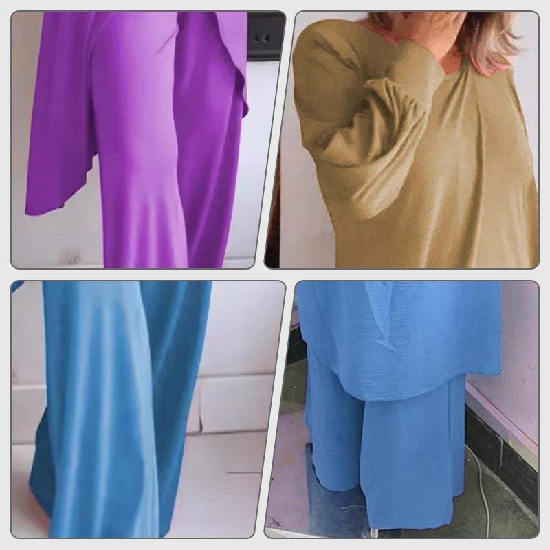 Danielle Women's Two-Piece Lounge Set Long Sleeve Top & Wide-Leg Trousers in Light Blue