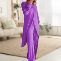 Danielle Women's Two-Piece Lounge Set Long Sleeve Top & Wide-Leg Trousers in Purple