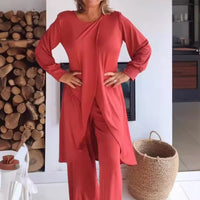 Danielle Women's Two-Piece Lounge Set Long Sleeve Top & Wide-Leg Trousers in Red