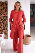 Danielle Women's Two-Piece Lounge Set Long Sleeve Top & Wide-Leg Trousers