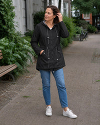Dante Coat with Zip Front and Hood in Black