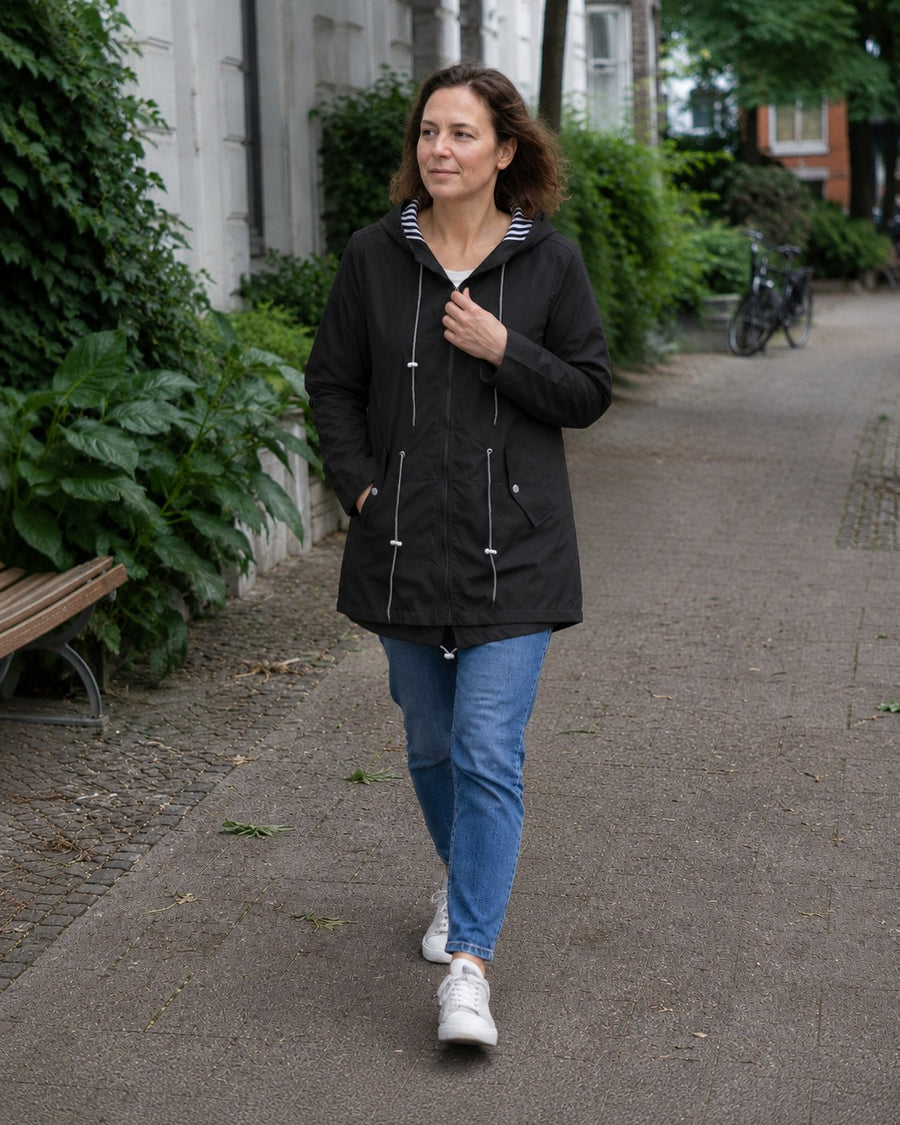 Dante Coat with Zip Front and Hood in Black