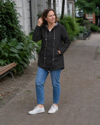 Dante Coat with Zip Front and Hood in Black