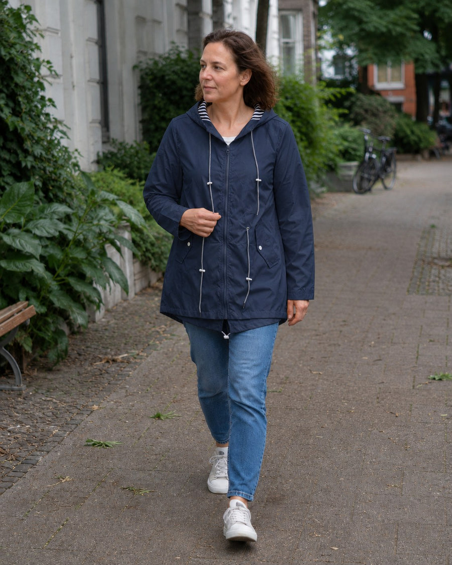 Dante Coat with Zip Front and Hood in Navy