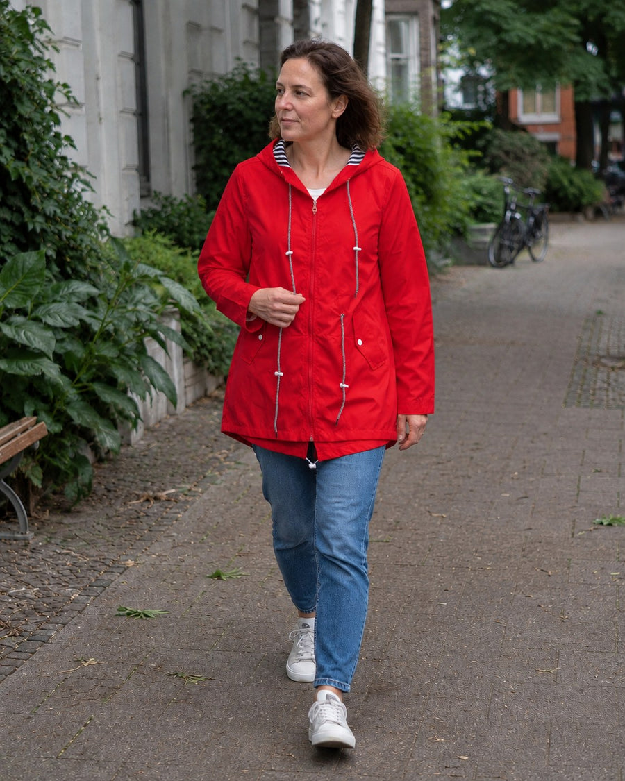 Dante Coat with Zip Front and Hood in Red